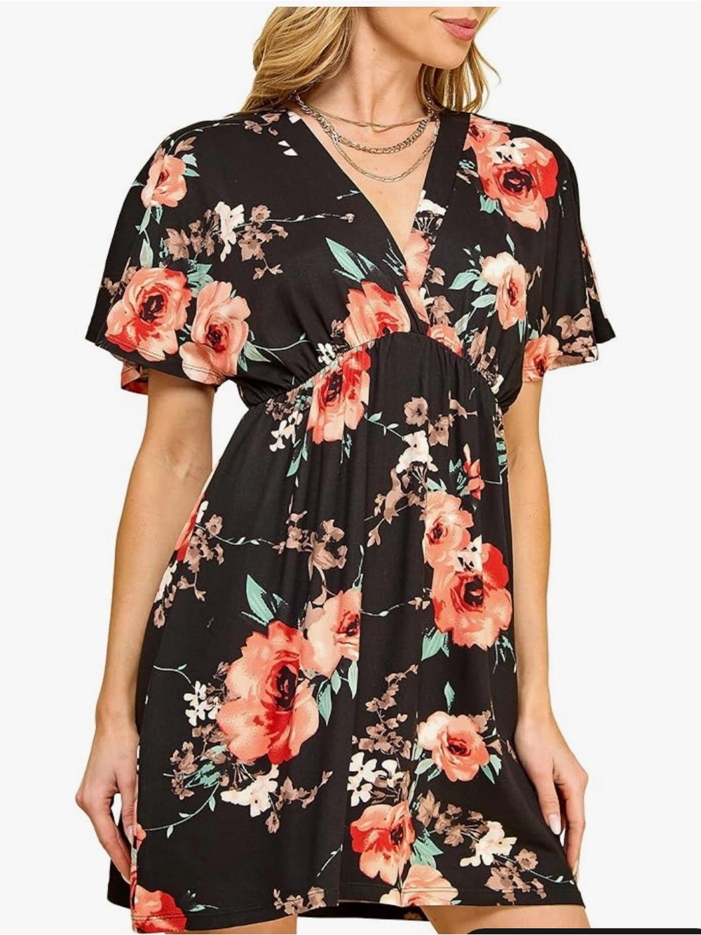 NEW. Lock and Love Womens Short Sleeve Kimono Style Deep V Neck Summer Dress